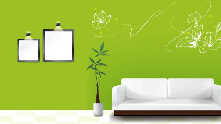 Green Background And White Sofa
